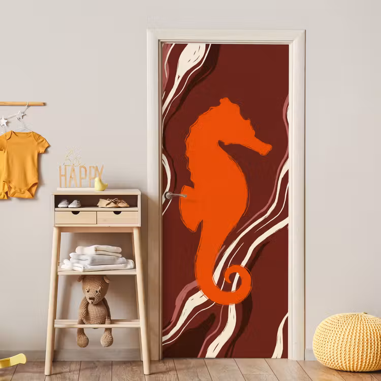 Deursticker - Zeepaardje - Golven - Zeeleven - Abstract - Oranje — 6