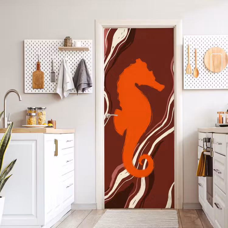 Deursticker - Zeepaardje - Golven - Zeeleven - Abstract - Oranje — 7