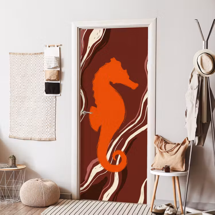 Deursticker - Zeepaardje - Golven - Zeeleven - Abstract - Oranje — 8
