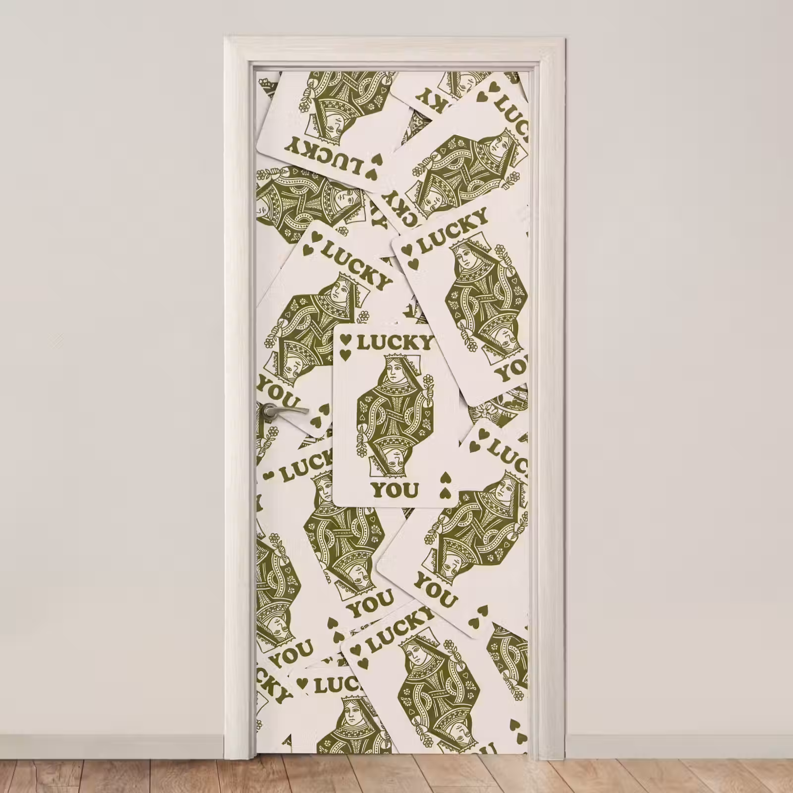 Deursticker - Kaarten - Koningin - Patroon - Groen - Spel — 1