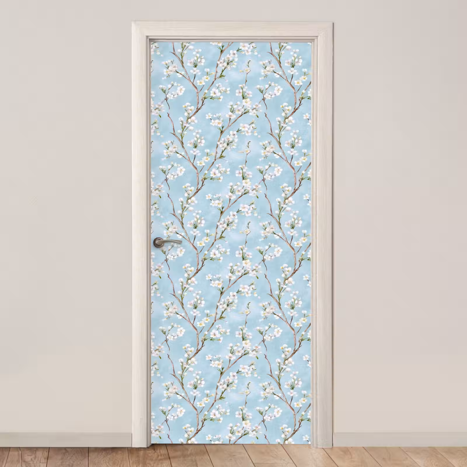 Deursticker met naam - Kersenbloesem - Textuur - Blauw — 1