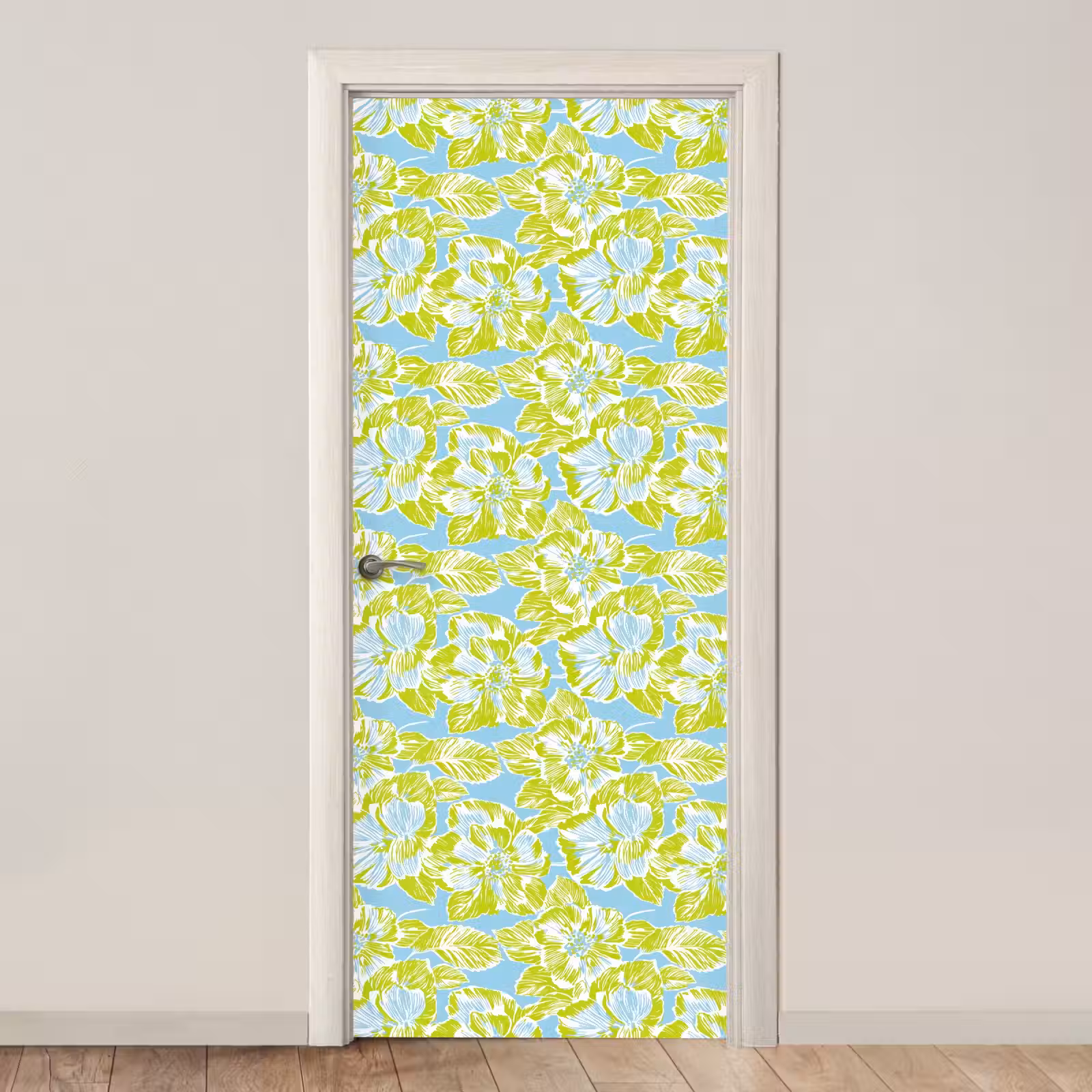 Deursticker met naam - Modern - Bloemen - Groen — 1
