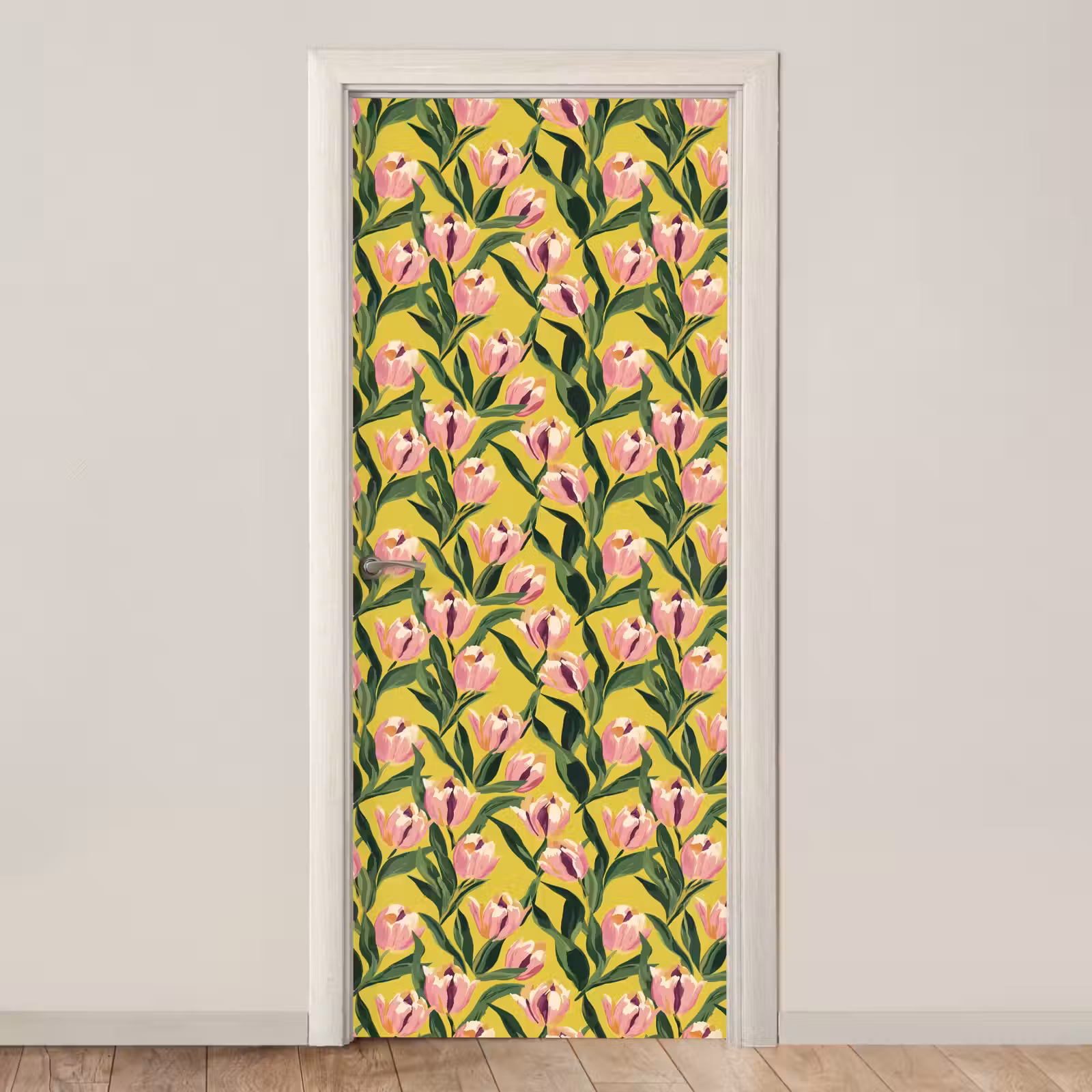 Deursticker met naam - Tulpen - Botanisch - Geel — 1