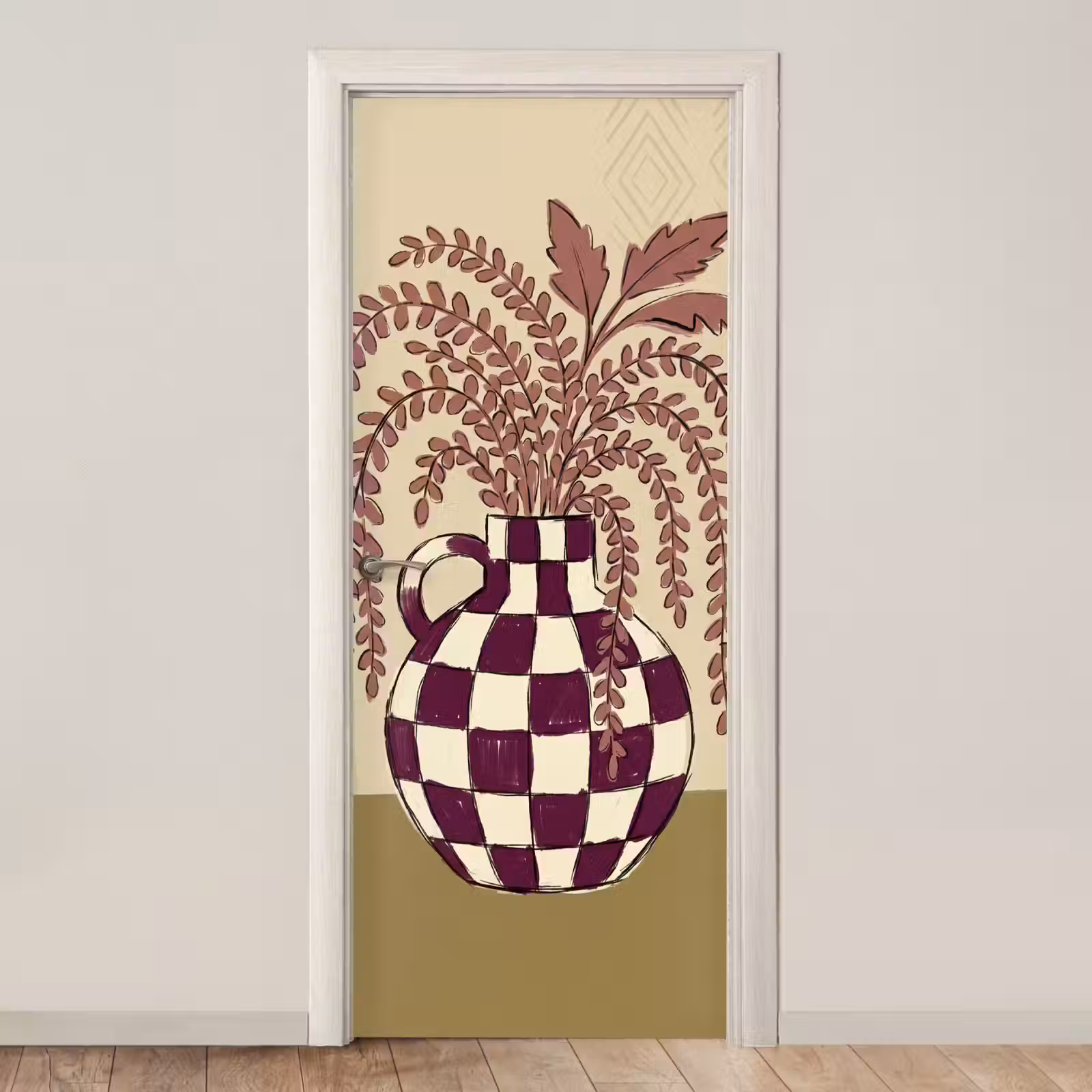Deursticker - Vaas - Geruit - Planten - Modern - Paars — 1