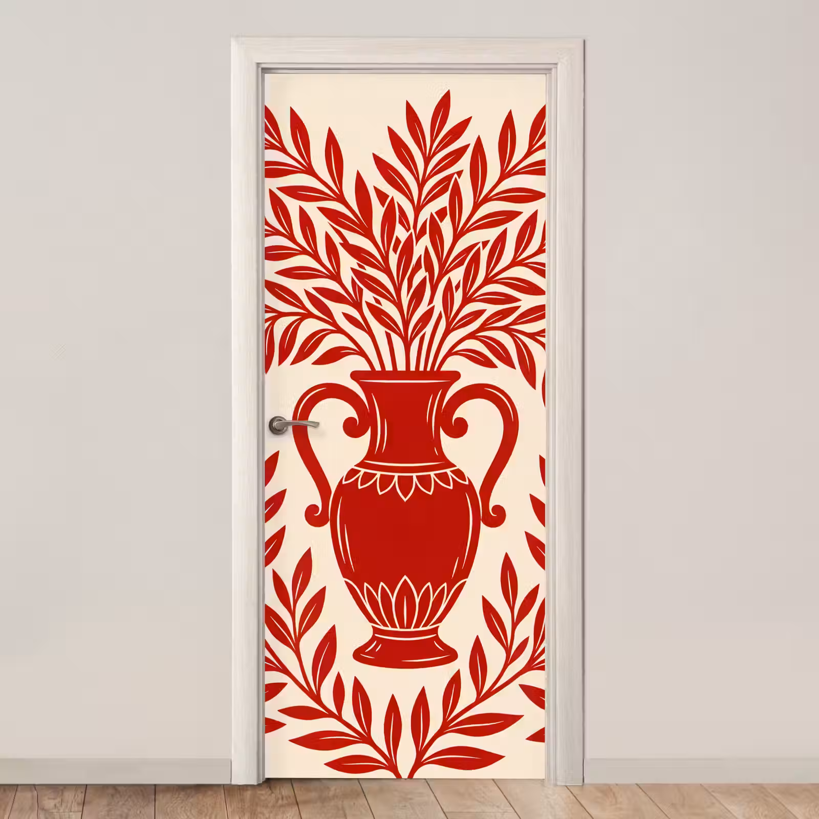 Deursticker - Vaas - Planten - Decoratie - Abstract - Rood — 1