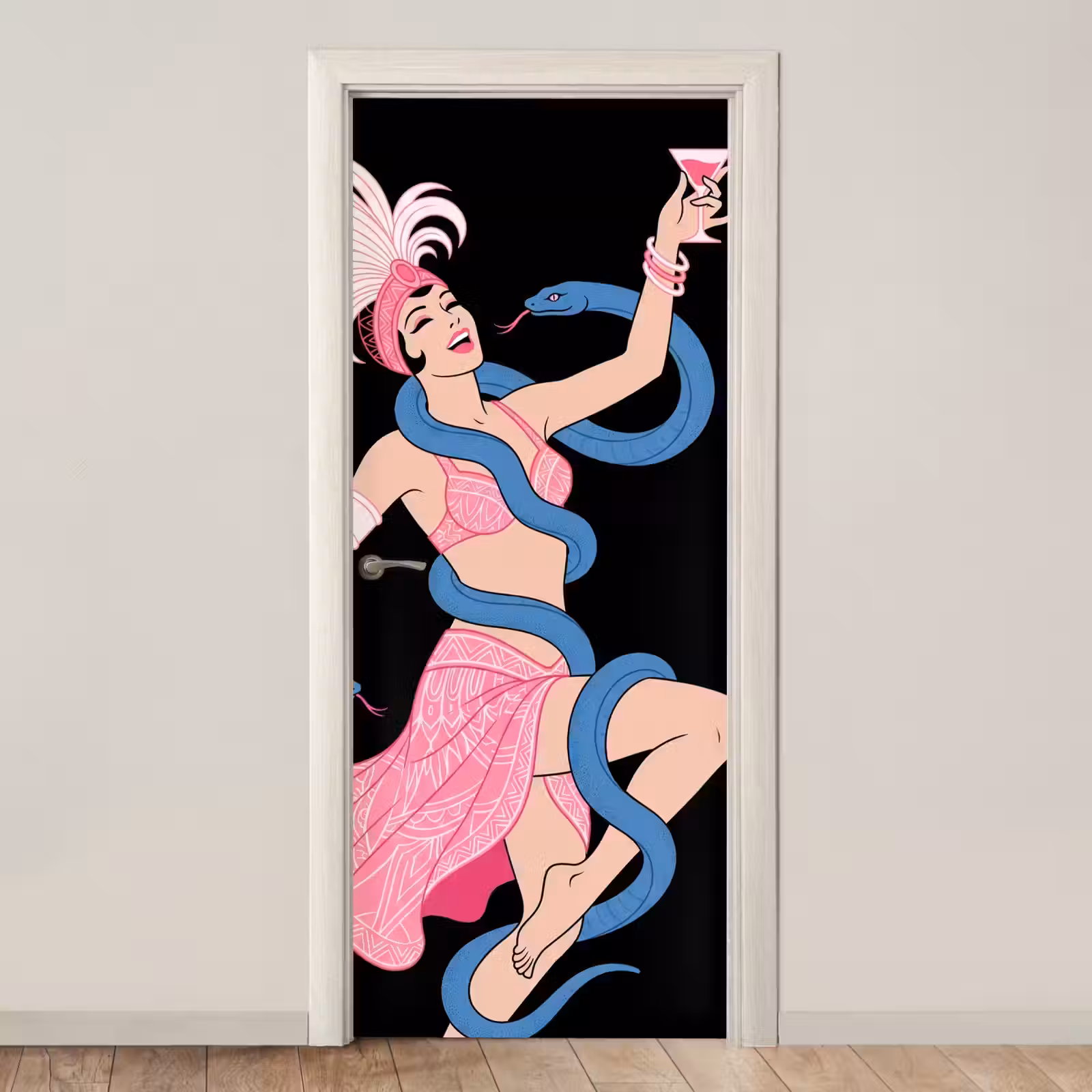 Deursticker - Vrouw - Danseres - Slangen - Art Deco - Roze — 1