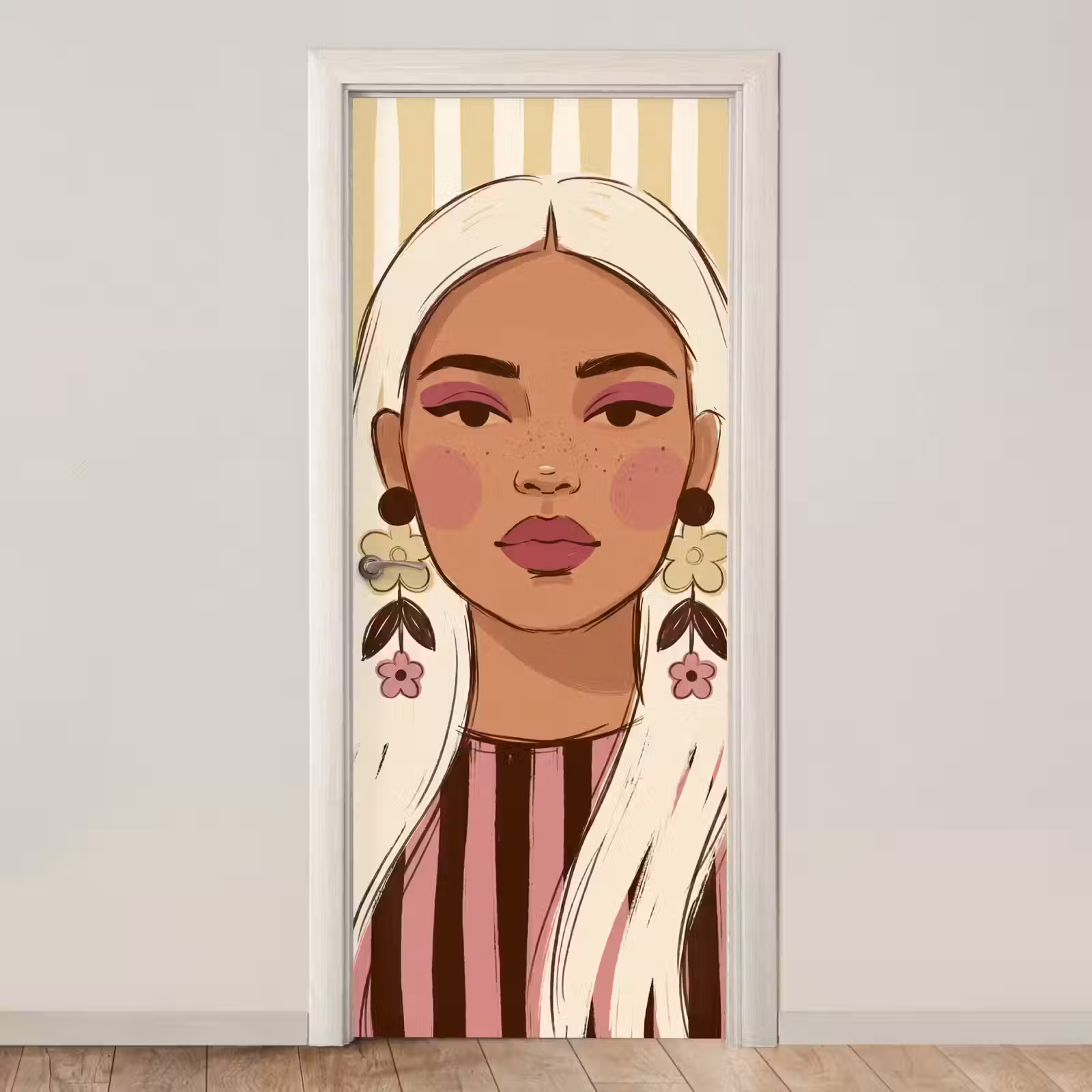 Deursticker - Vrouw - Portret - Illustratie - Modern - Roze — 1