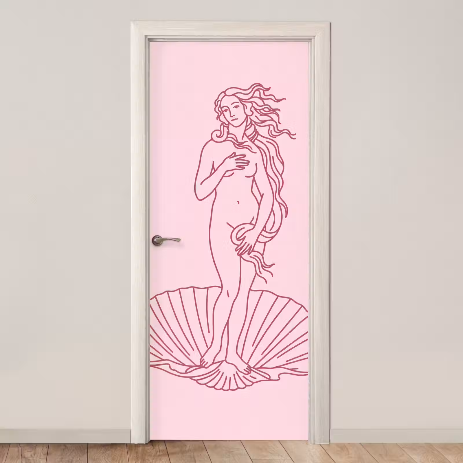 Deursticker - Vrouw - Schelp - Kunst - Lijntekening - Roze — 1