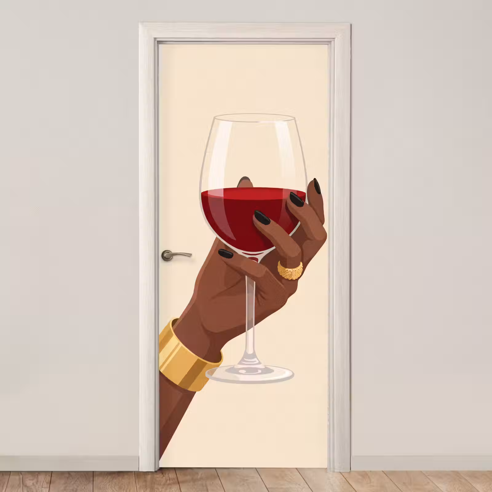 Deursticker - Vrouw - Wijn - Glas - Illustratie - Rood — 1