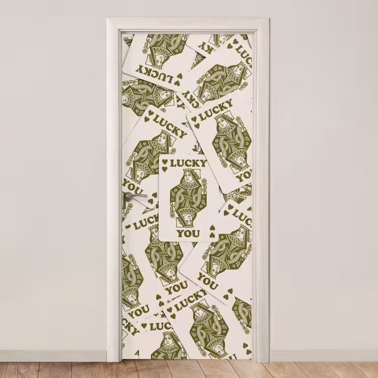 Deursticker - Kaarten - Koningin - Patroon - Groen - Spel — 1