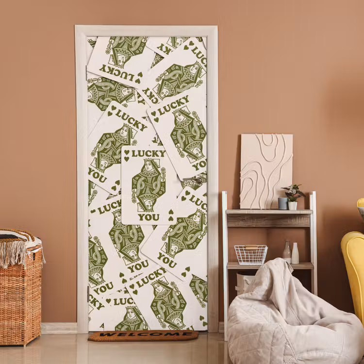 Deursticker - Kaarten - Koningin - Patroon - Groen - Spel — 2