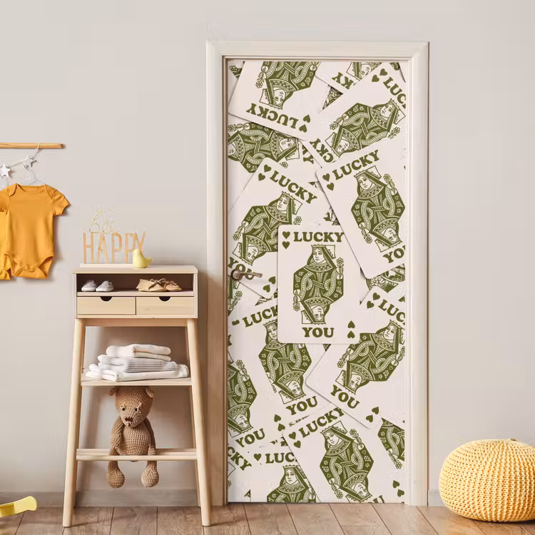 Deursticker - Kaarten - Koningin - Patroon - Groen - Spel — 6