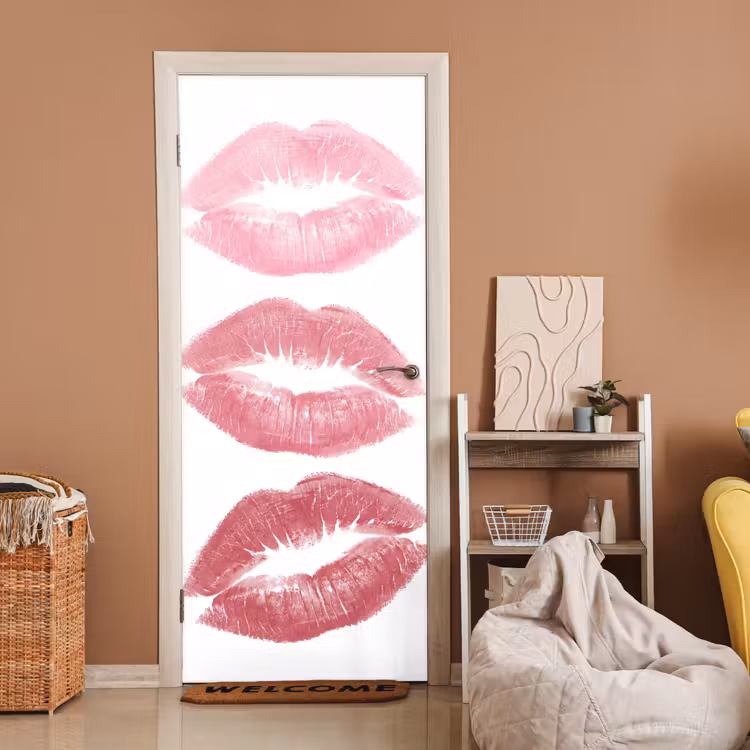 Deursticker - Lippen - Kusafdruk - Roze - Modern - Abstract — 2