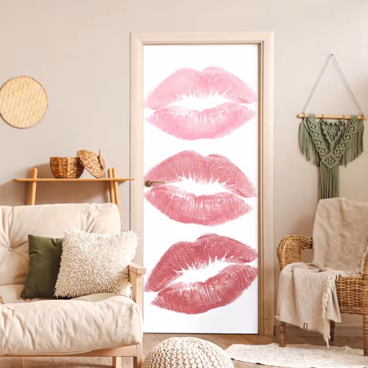 Deursticker - Lippen - Kusafdruk - Roze - Modern - Abstract — 4