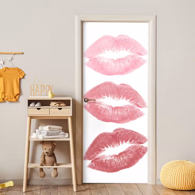 Deursticker - Lippen - Kusafdruk - Roze - Modern - Abstract — 6