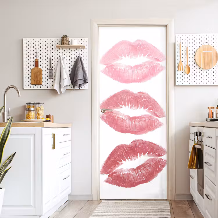 Deursticker - Lippen - Kusafdruk - Roze - Modern - Abstract — 7