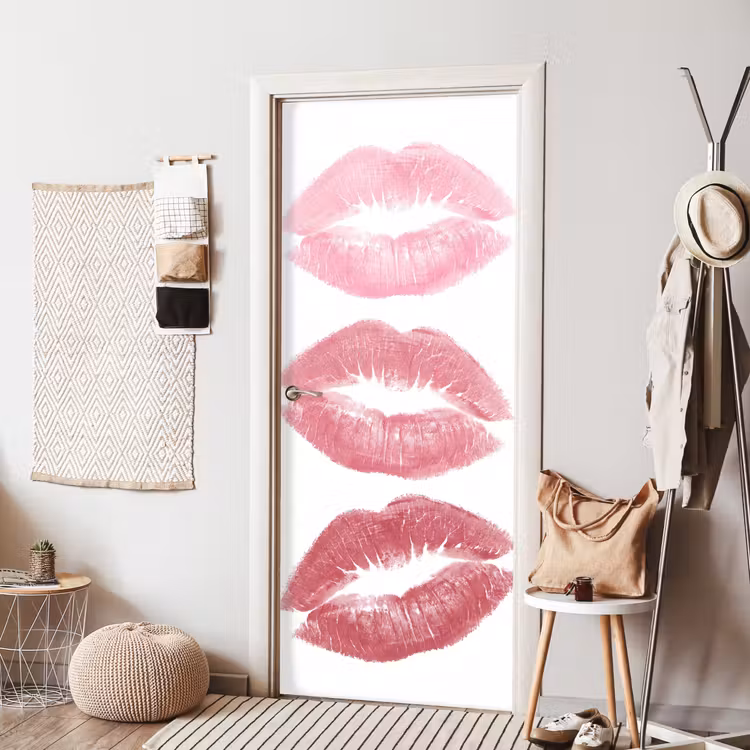 Deursticker - Lippen - Kusafdruk - Roze - Modern - Abstract — 8