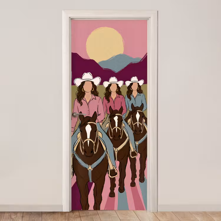 Deursticker - Mensen - Paard - Woestijn - Abstract - Roze — 1