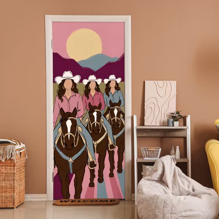 Deursticker - Mensen - Paard - Woestijn - Abstract - Roze — 2