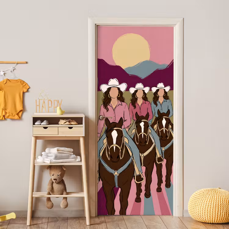 Deursticker - Mensen - Paard - Woestijn - Abstract - Roze — 6