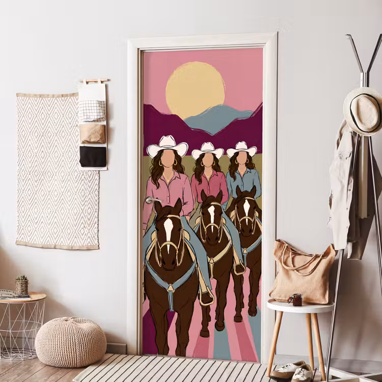 Deursticker - Mensen - Paard - Woestijn - Abstract - Roze — 8
