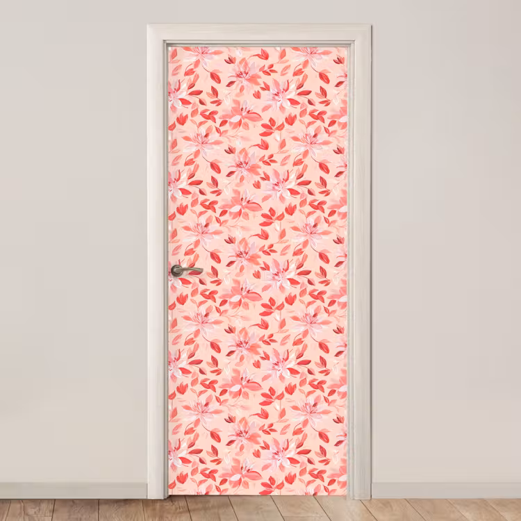 Deursticker met naam - Botanisch - Bloemen - Rood — 1