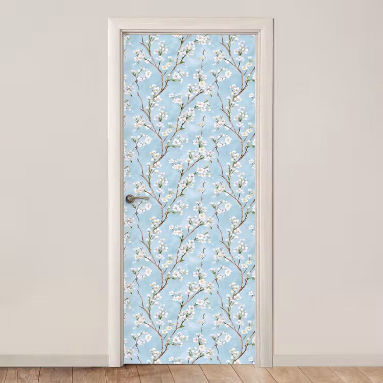 Deursticker met naam - Kersenbloesem - Textuur - Blauw — 1