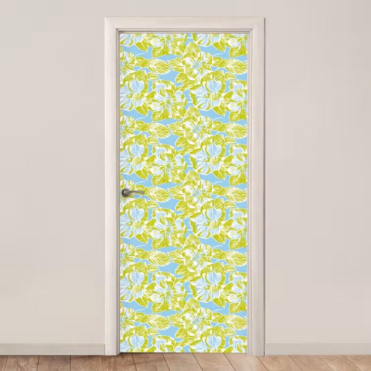 Deursticker met naam - Modern - Bloemen - Groen — 1