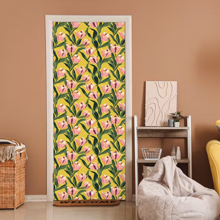Deursticker met naam - Tulpen - Botanisch - Geel — 2
