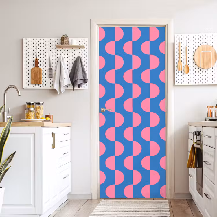Deursticker - Patroon - Halve cirkels - Abstract - Modern - Roze - Blauw — 7