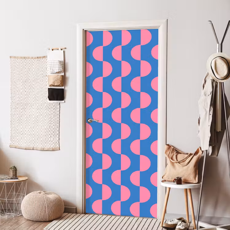 Deursticker - Patroon - Halve cirkels - Abstract - Modern - Roze - Blauw — 8