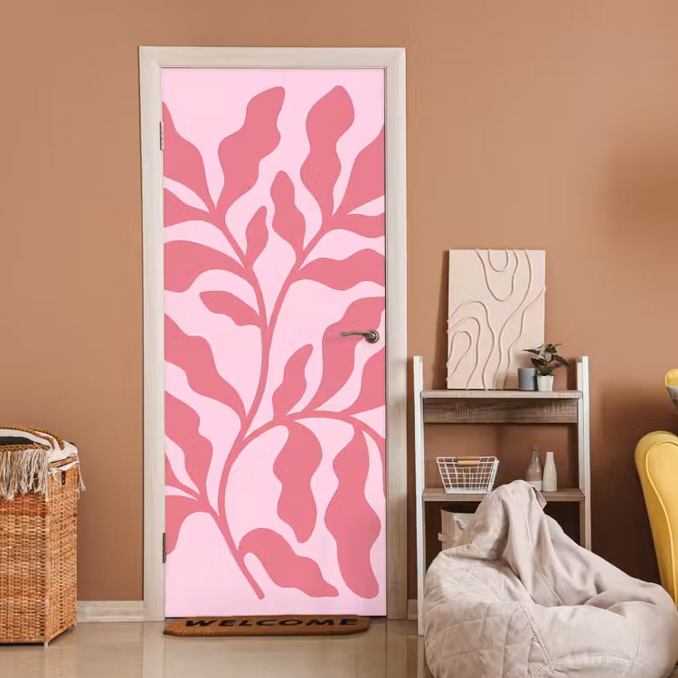 Deursticker - Planten - Organisch - Abstract - Modern - Roze — 2