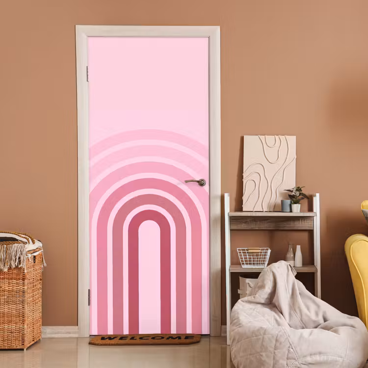 Deursticker - Regenboog - Roze - Abstract - Modern - Minimalistisch — 2