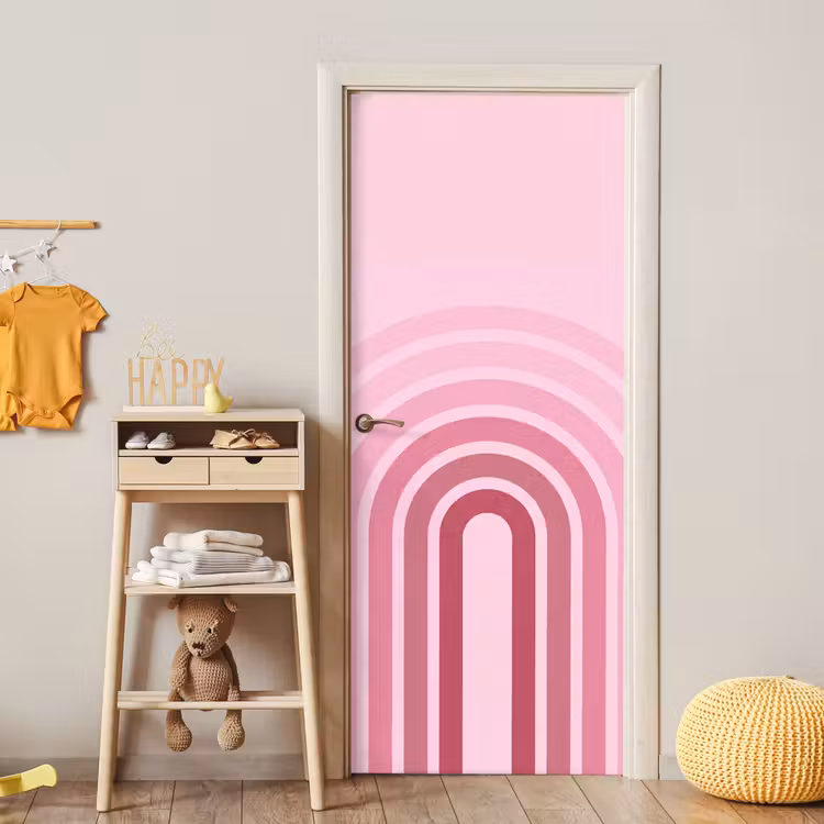 Deursticker - Regenboog - Roze - Abstract - Modern - Minimalistisch — 6