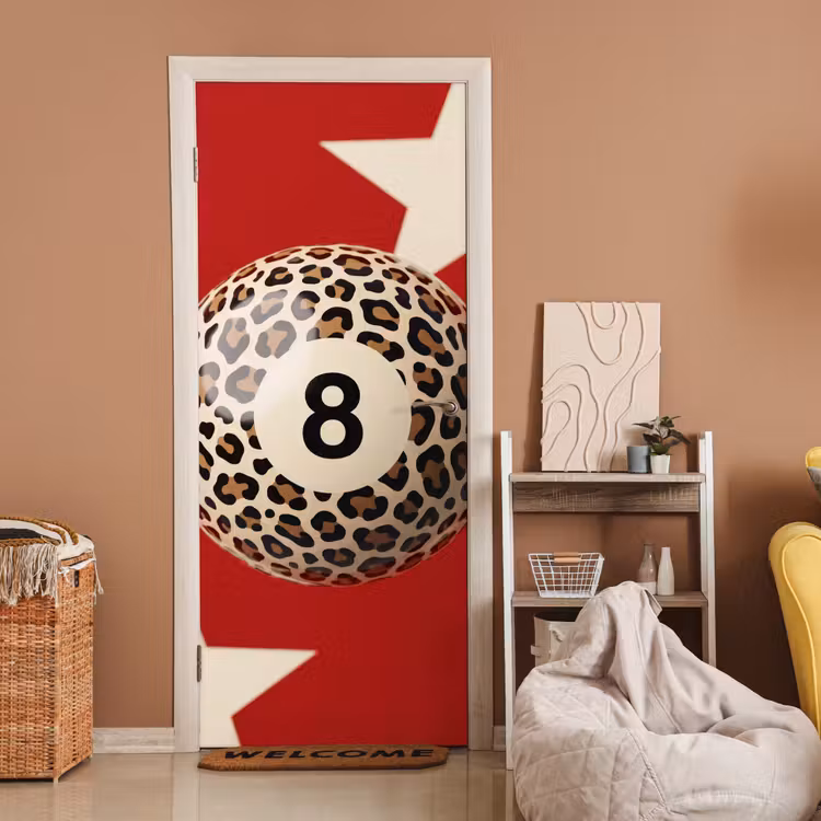 Deursticker - Spel - Dierenprint - Nummer 8 - Modern - Rood — 2