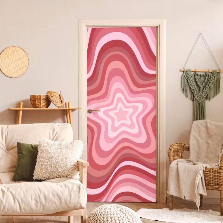 Deursticker - Ster - Golvend - Abstract - Roze — 4