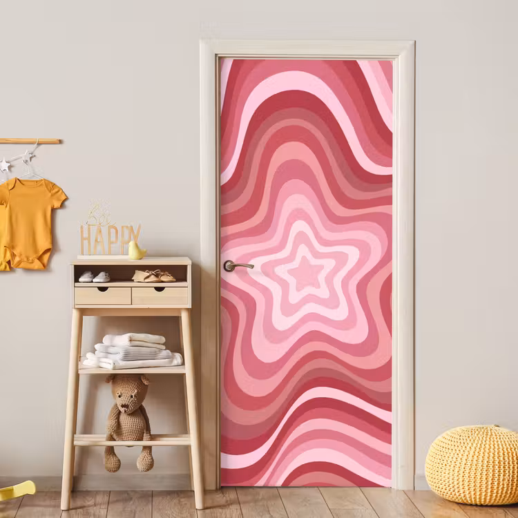 Deursticker - Ster - Golvend - Abstract - Roze — 6
