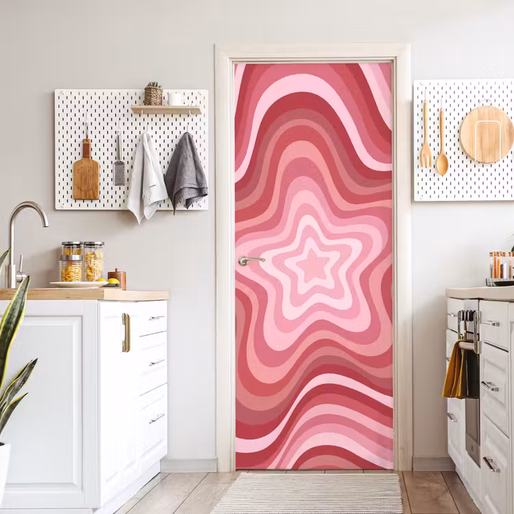 Deursticker - Ster - Golvend - Abstract - Roze — 7