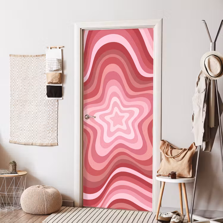 Deursticker - Ster - Golvend - Abstract - Roze — 8
