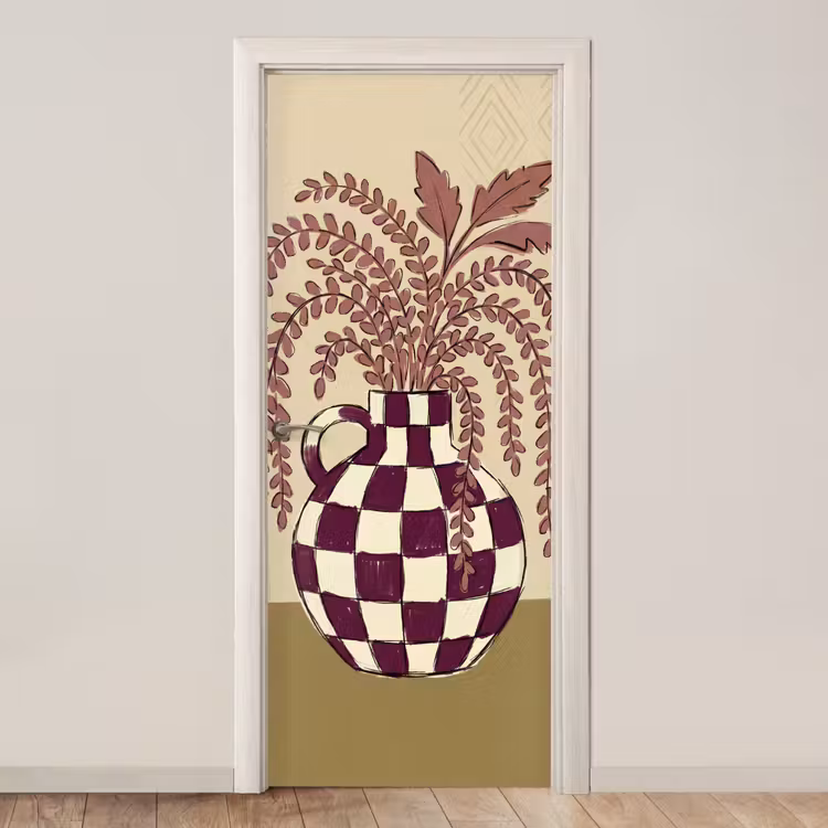 Deursticker - Vaas - Geruit - Planten - Modern - Paars — 1