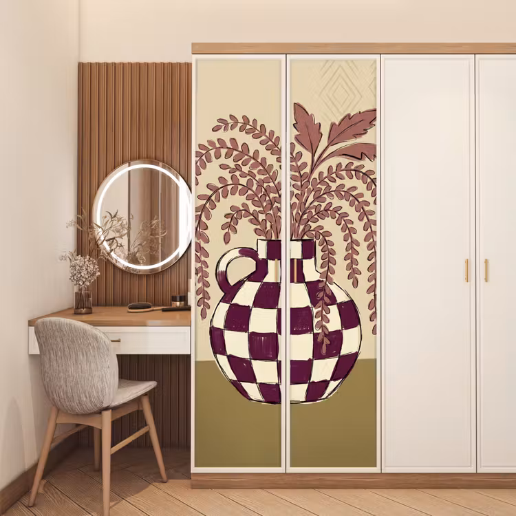 Deursticker - Vaas - Geruit - Planten - Modern - Paars — 5