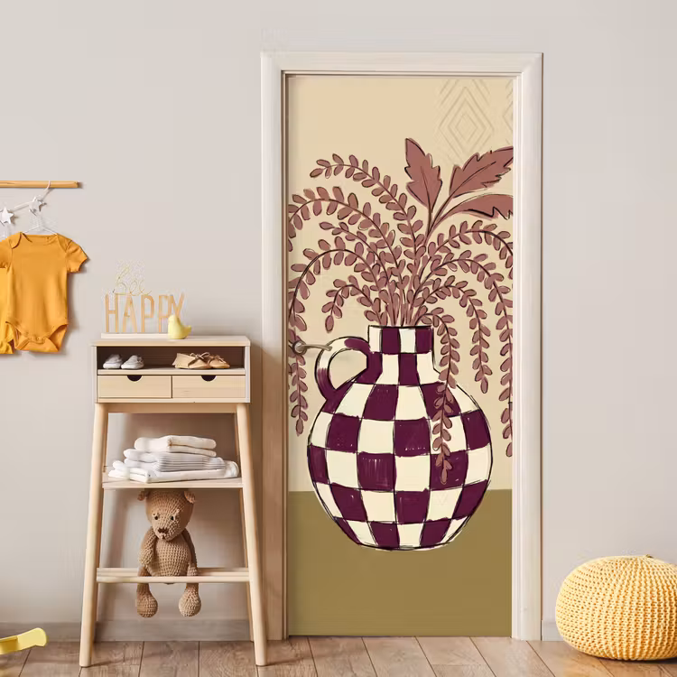 Deursticker - Vaas - Geruit - Planten - Modern - Paars — 6
