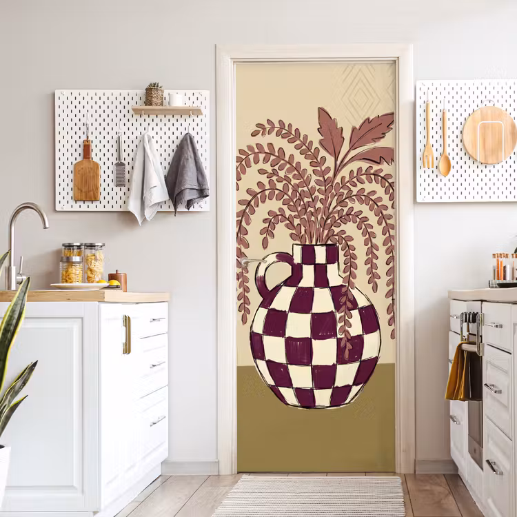 Deursticker - Vaas - Geruit - Planten - Modern - Paars — 7