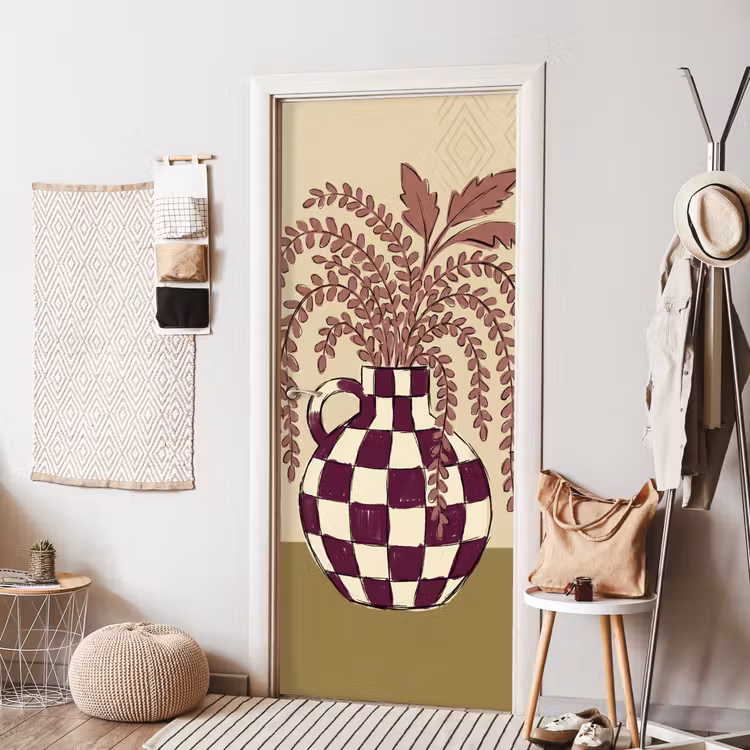 Deursticker - Vaas - Geruit - Planten - Modern - Paars — 8