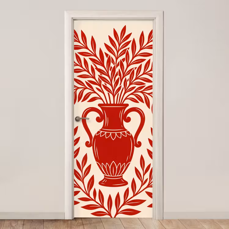 Deursticker - Vaas - Planten - Decoratie - Abstract - Rood — 1