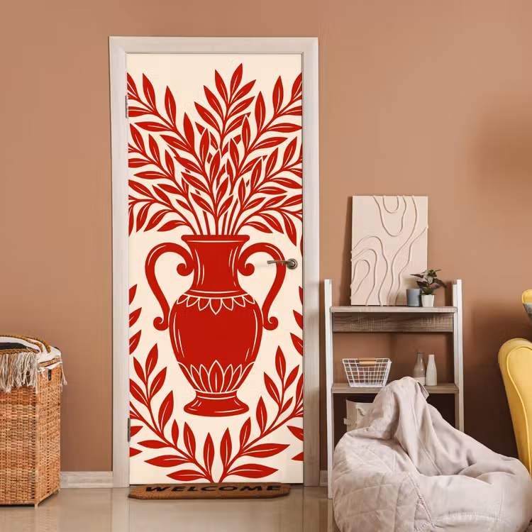 Deursticker - Vaas - Planten - Decoratie - Abstract - Rood — 2