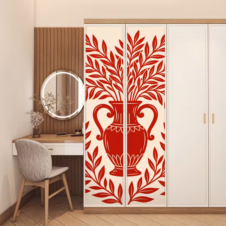 Deursticker - Vaas - Planten - Decoratie - Abstract - Rood — 5