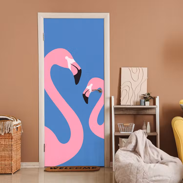 Deursticker - Vogel - Paar - Dieren - Modern - Roze — 2