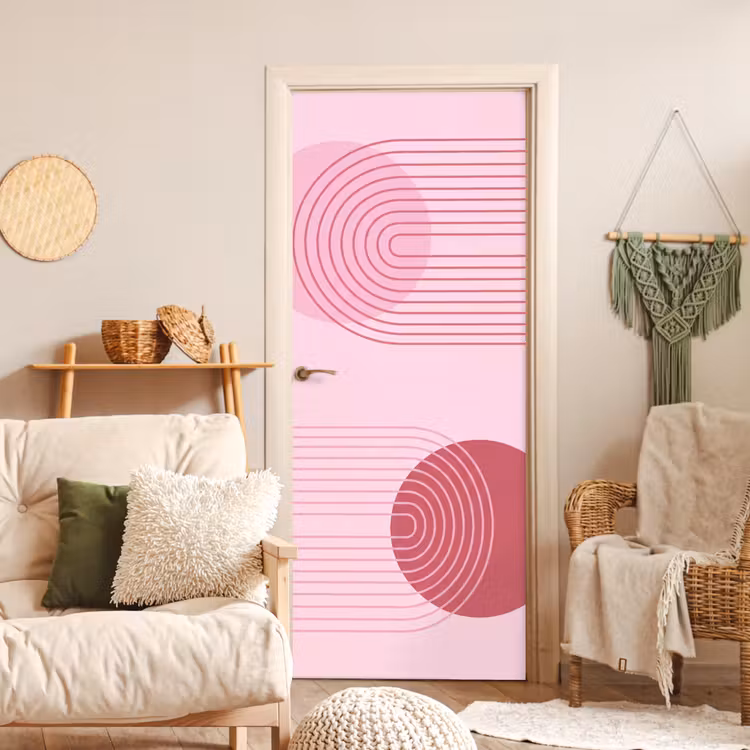 Deursticker - Vormen - Lijnen - Minimalistisch - Roze — 4