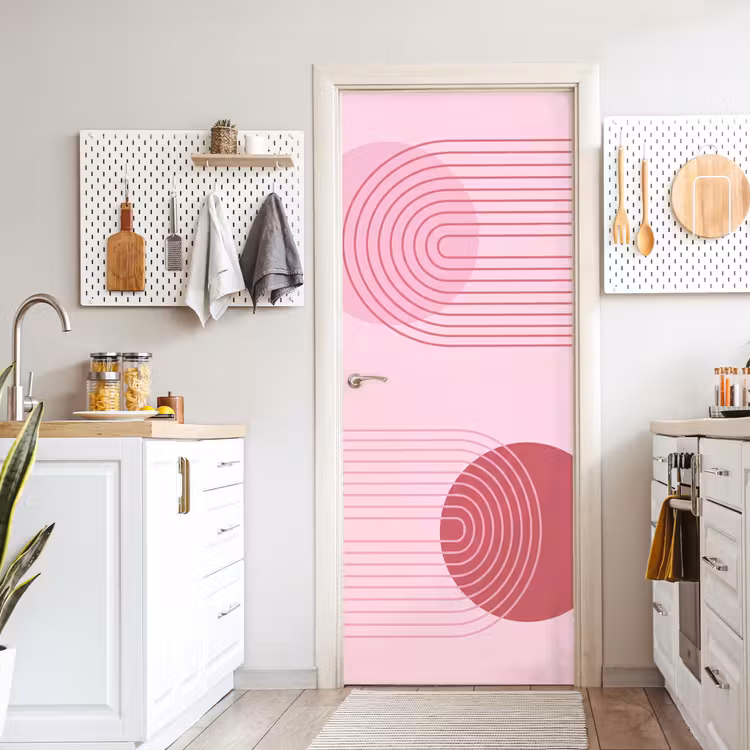 Deursticker - Vormen - Lijnen - Minimalistisch - Roze — 7